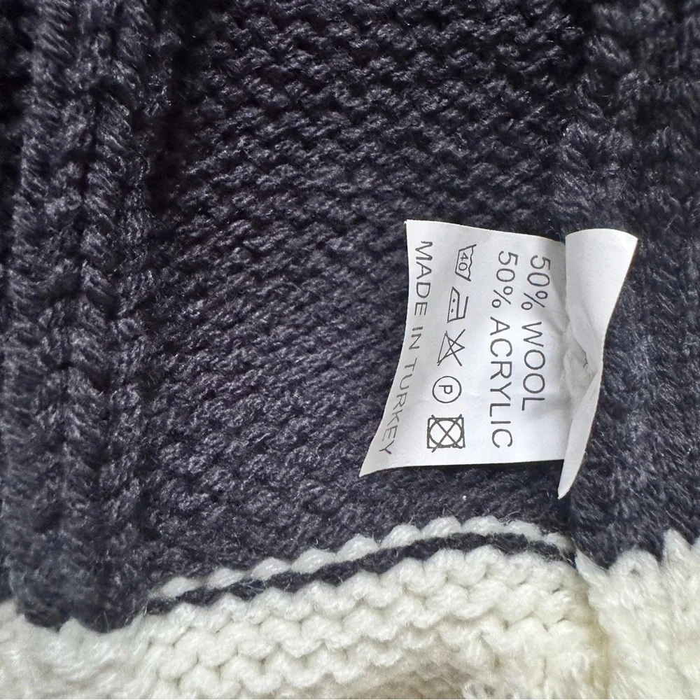 Black Pharaoh men’s heavy knit white black zip wool toggle hoodie sweater Sz M